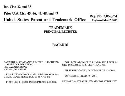 Bacardi Liquor Trademark